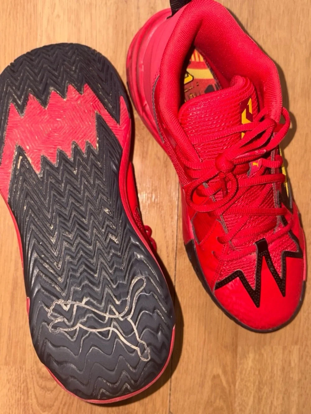Puma Kids Red Sneakers with Yellow Accent